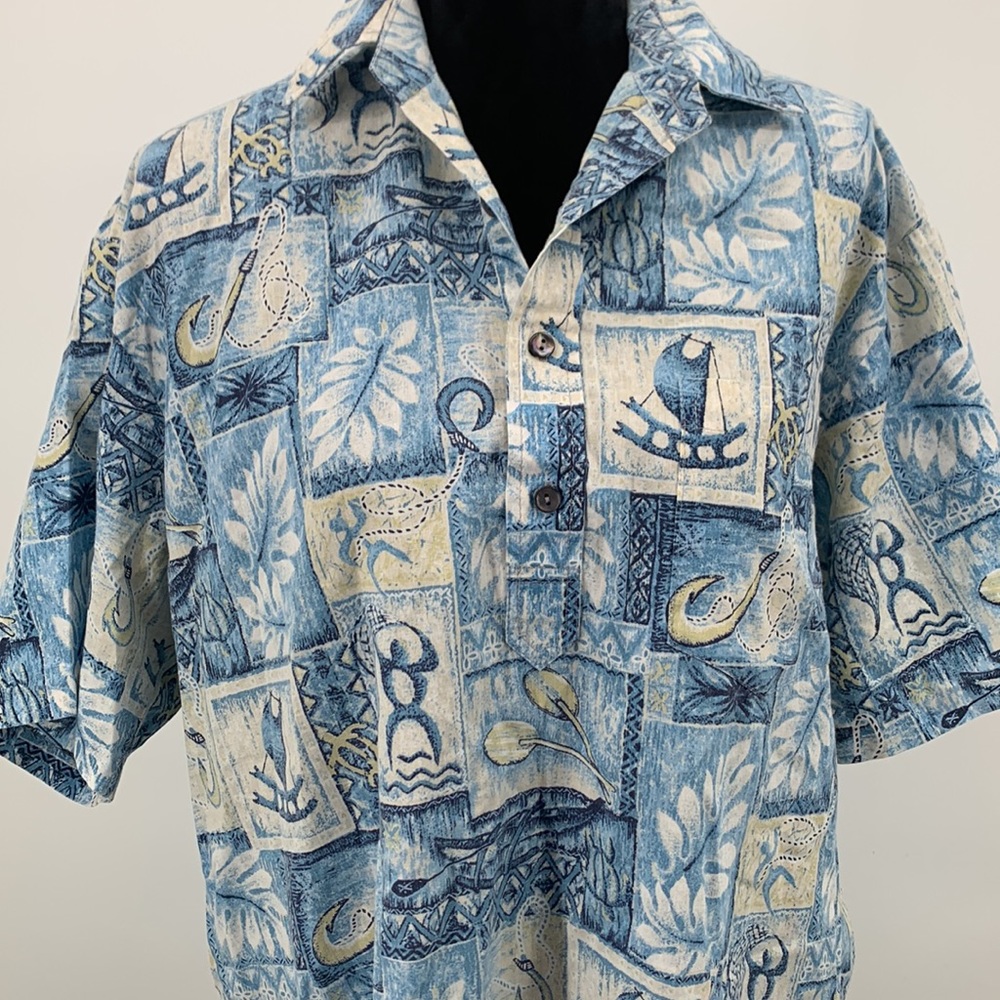 Hawaiian Luau shirt by Nui Nalu size Large Blue